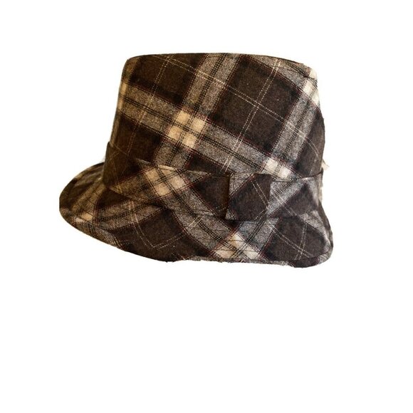 Brown Plaid Fedora Hat Structured - Picture 1 of 6